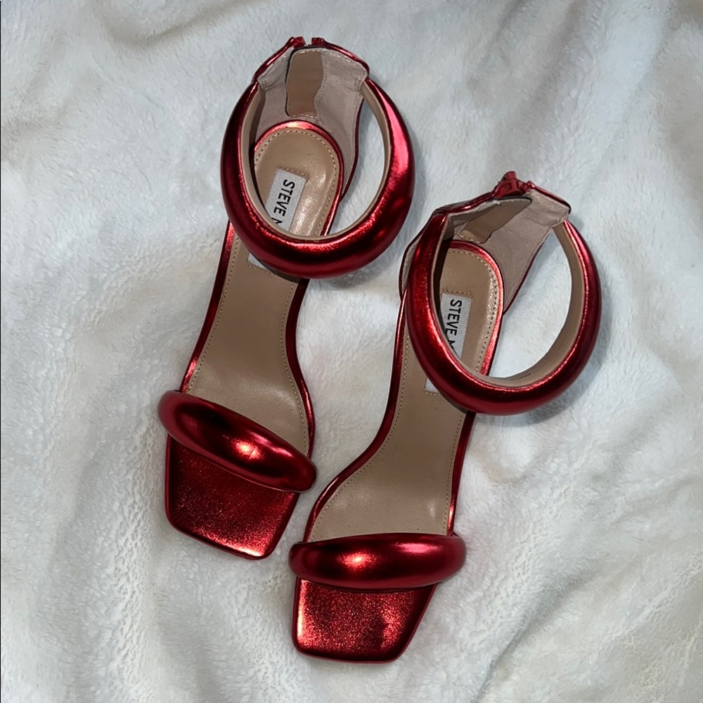 Steve Madden Red Metallic Heels with Ankle Strap
